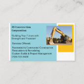 ホワイトコントラクターイエロー建築ブルドーザー 名刺 (正面)