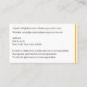 ホワイトコントラクターイエロー建築ブルドーザー 名刺 (裏面)