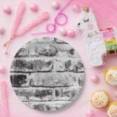 ホワイトコントラスト工業的ルースチックレンガテクスチャ ペーパープレート (パーティー)