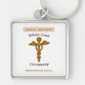 ホワイトコートセレモニー金ゴールドメディカル四角ギフトアイテム キーホルダー (正面)