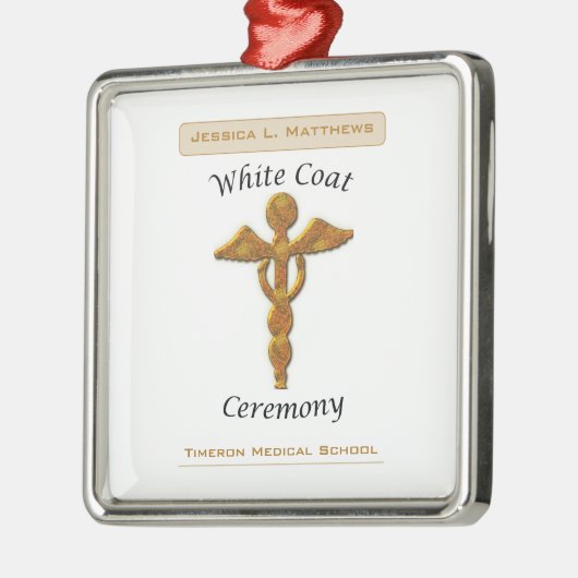 ホワイトコートセレモニー金ゴールドメディカル四角ギフトアイテム メタルオーナメント (左)