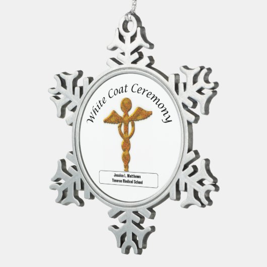 ホワイトコート式金ゴールド医療品、ラウンドギフト スノーフレークピューターオーナメント (右)