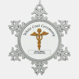 ホワイトコート式金ゴールド医療品、ラウンドギフト スノーフレークピューターオーナメント