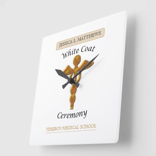 ホワイトコート式金ゴールド医療用角形ギフトアイテム スクエア壁時計 (傾斜)