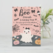 ホワイトゴスと可愛いピンクのハロウィーンの誕生日パーティー 招待状 (スタンド正面)