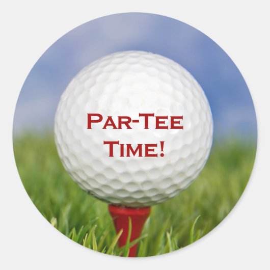 ホワイトゴルフボールオンレッドティー ラウンドシール (正面)