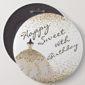 ホワイトゴールデンガーリーボールガウン甘い16誕生日 缶バッジ (正面&裏面)