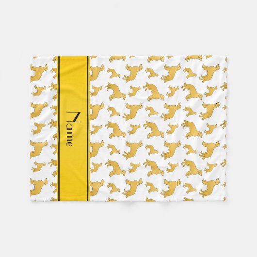 ホワイトゴールデンパーソナライズされたレトリバー犬の名前 フリースブランケット (正面(横))