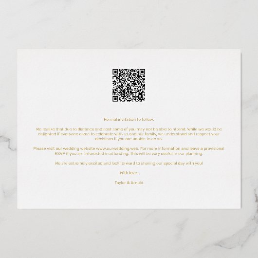 ホワイトゴールデンファンシーミニマリストの枝2枚の写真 箔招待状 (裏面)