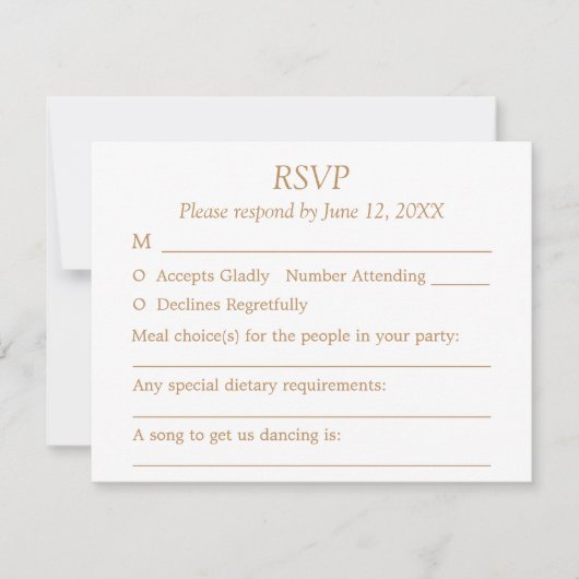 ホワイトゴールデンベージュゲスト選択ウェディングRSVPカード 出欠カード (正面)