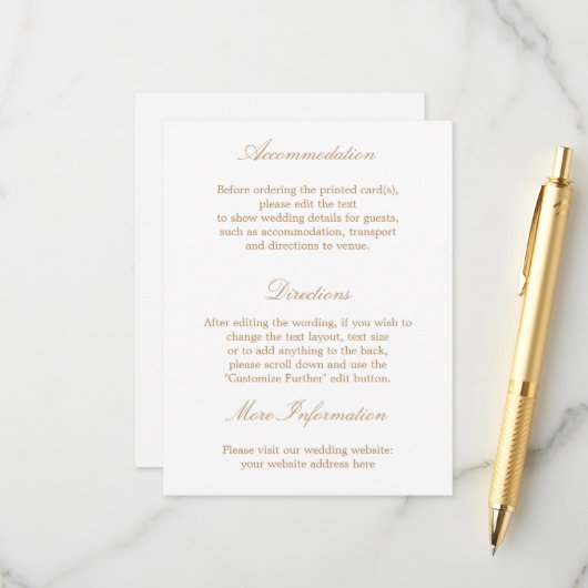 ホワイトゴールデン結婚ベージュ詳細カード エンクロージャーカード (正面/裏面インサイチュ)