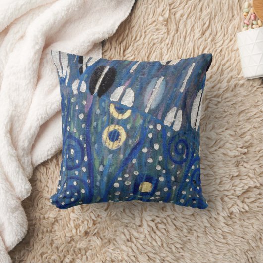 ホワイトゴールドのクリムトのアールヌーボーの青い枕 クッション (ブランケット)
