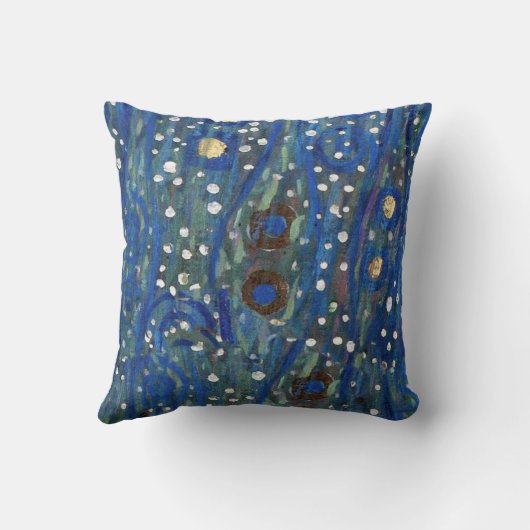 ホワイトゴールドのクリムトのアールヌーボーの青い枕 クッション (裏面)