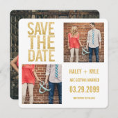 ホワイトゴールドのグリッターの保存日付の写真カード セーブザデート (正面/裏面)