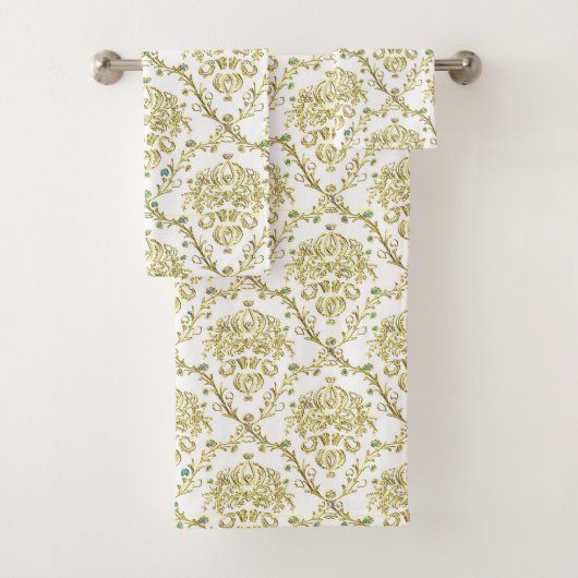 ホワイトゴールドのダマスク織タオルセット バスタオルセット (インサイチュ)
