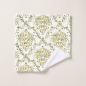 ホワイトゴールドのダマスク織タオルセット バスタオルセット (ウォッシュタオル)