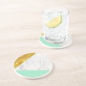 ホワイトゴールドのティール（緑がかった色）の大理石 コースター (側面)