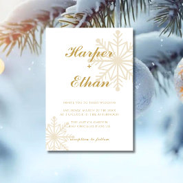 ホワイトゴールドのミニマリスト雪の結晶 クリスマス ウェディング 招待状