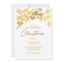 ホワイトゴールドのモダンなクリスマスパーティー招待状