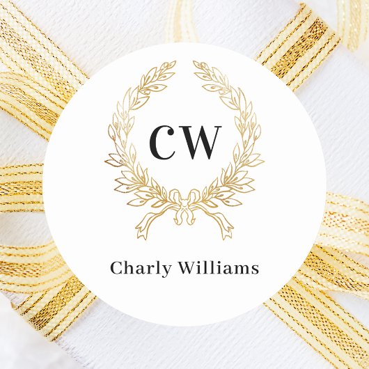 ホワイトゴールドのモノグラムイニシャル飾り枠 ラウンドシール