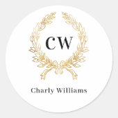 ホワイトゴールドのモノグラムイニシャル飾り枠 ラウンドシール (正面)