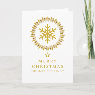 ホワイトゴールドのリースとスノーフレークのクリスマスフォトカード シーズンカード