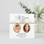 ホワイトゴールドの写真付きキンチェアネラ招待状 招待状 (スタンド正面)
