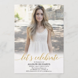 ホワイトゴールドの写真卒業パーティー、お祝いしよう 招待状