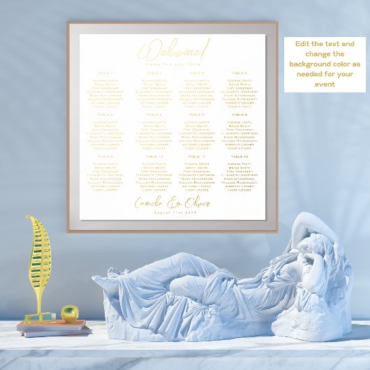 ホワイトゴールドの席次表 12テーブル 本物の箔 箔ポスター