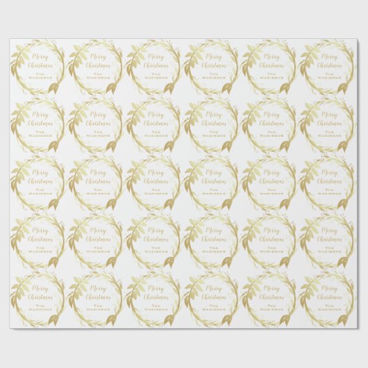 ホワイトゴールドの手によって文字を入れられるメリークリスマスのリース ラッピングペーパー (フラット)