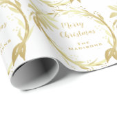 ホワイトゴールドの手によって文字を入れられるメリークリスマスのリース ラッピングペーパー (ロールコーナー)