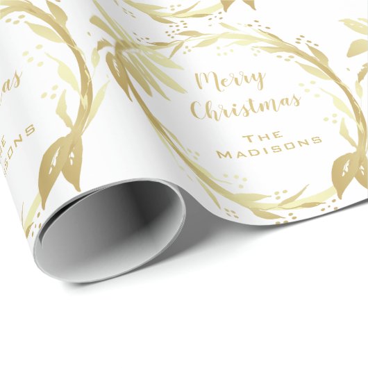 ホワイトゴールドの手によって文字を入れられるメリークリスマスのリース ラッピングペーパー (ロールコーナー)