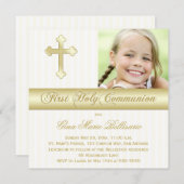 ホワイトゴールドの最初聖餐式の写真の招待状 招待状 (正面/裏面)