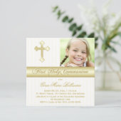 ホワイトゴールドの最初聖餐式の写真の招待状 招待状 (スタンド正面)