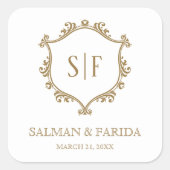 ホワイトゴールドの結婚式の引出物スクエアステッカー スクエアシール (正面)