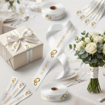 ホワイトゴールドの結婚式リボン 名入れ