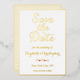 ホワイトゴールドの結婚式Save the Date(結婚式招待状) エレガント スクリプト 箔招待状