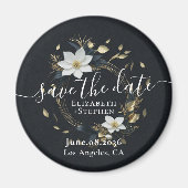 ホワイトゴールドの花輪の結婚式セーブ・ザ・デート マグネット (正面)