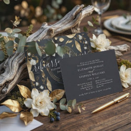 ホワイトゴールドの花輪の結婚式リハーサルディナー 招待状