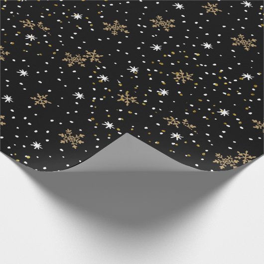 ホワイトゴールドの雪片のクリスマス ラッピングペーパー (角)