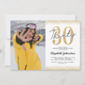ホワイトゴールドの30歳の誕生日写真招待状 招待状 (正面)