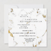 ホワイトゴールドカララマーブルジオメトリックスクエアパーティー 招待状 (正面)