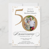 ホワイトゴールドカリグラフィー50周年結婚記念日 招待状 (正面)