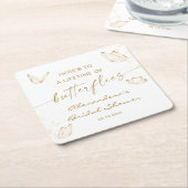 ホワイトゴールドバタフライブライダルシャワーウェルカム スクエアペーパーコースター (アングル)