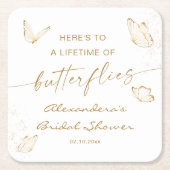 ホワイトゴールドバタフライブライダルシャワーウェルカム スクエアペーパーコースター (正面)