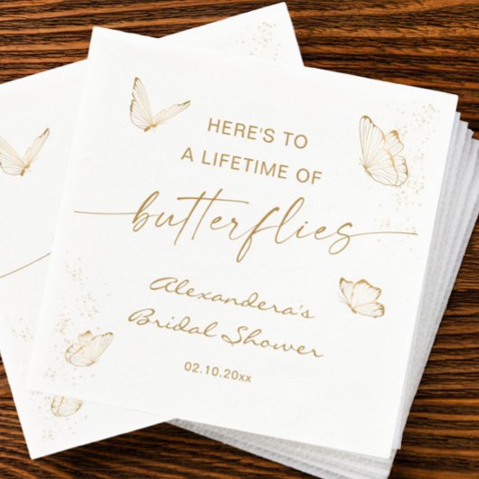 ホワイトゴールドバタフライブライダルシャワー スタンダードカクテルナプキン