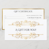 ホワイトゴールドフォイルヴィンテージ渦巻きギフト証明書 (正面/裏面)