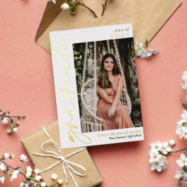 ホワイトゴールドフォイル書道写真卒業 箔招待状