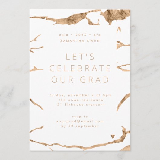 ホワイトゴールドモダンフォイル大理石卒業パーティー 招待状 (正面)