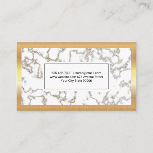 ホワイトゴールド大理石 | ゴールドメタリックフレーム ラックス 名刺 (裏面)